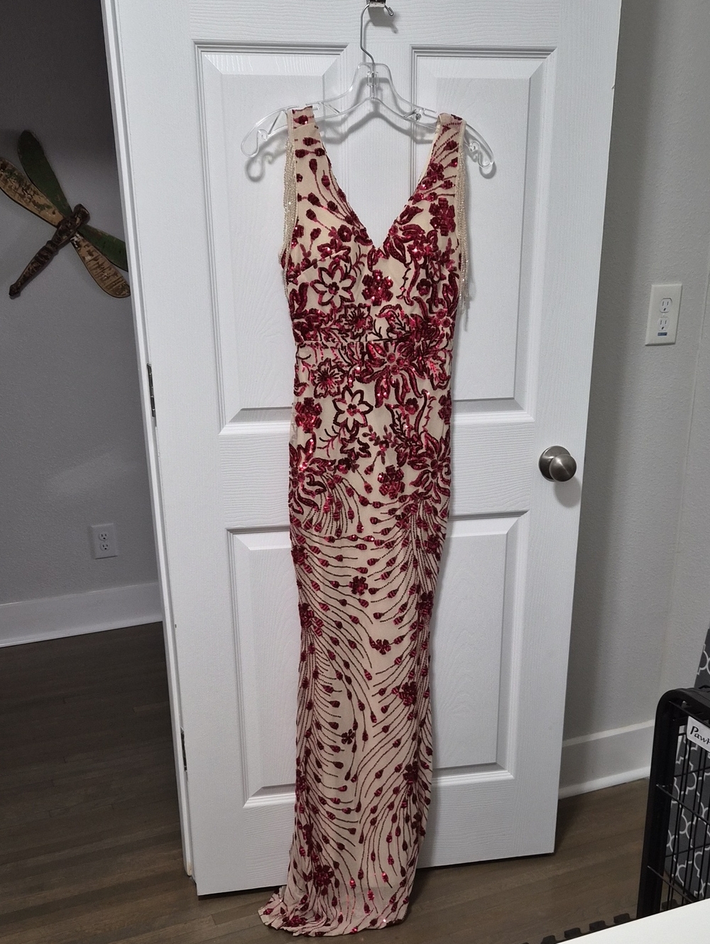 Kali Red Floral Sequin V-Neck Prom Dress